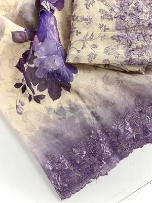 Lavender Hand Crafted Organza Saree 5