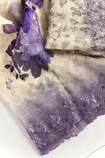 Lavender Hand Crafted Organza Saree