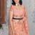Peach Chain Stitch Embroidered Butterfly Net Saree