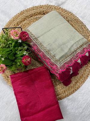 Beige Two Tone Shine Tissue Saree  1