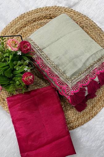 Beige Two Tone Shine Tissue Saree 