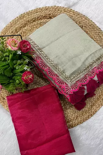 Beige Two Tone Shine Tissue Saree 