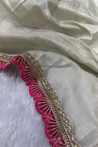 Beige Two Tone Shine Tissue Saree 