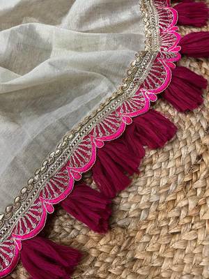 Beige Two Tone Shine Tissue Saree  4