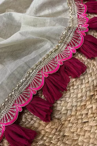 Beige Two Tone Shine Tissue Saree 
