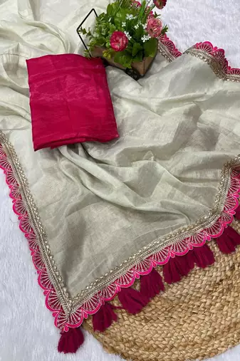 Beige Two Tone Shine Tissue Saree 