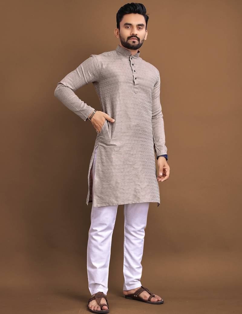 Grey ethnic wear men's kurta and Pyjamas for Mens