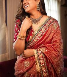 Light Red zari Butta Embroidered Banarasi Crush Saree