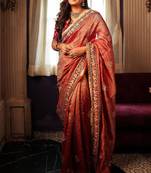 Light Red zari Butta Embroidered Banarasi Crush Saree