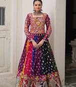 MULTICOLOR GEORGETTE  PRINT VINTAGE GAMTHI EMBROIDERY WORK STITCHED LEHENGA