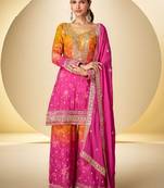 orange and pink wedding wear palazo salwar kamreez with dupatta set