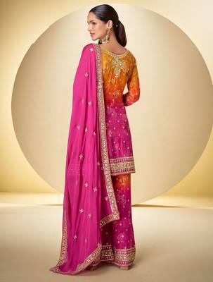 orange and pink palazo salwar kamreez with dupatta set 2