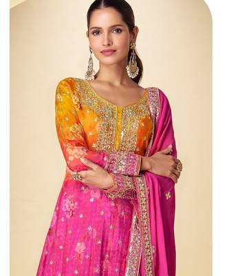 orange and pink palazo salwar kamreez with dupatta set 3
