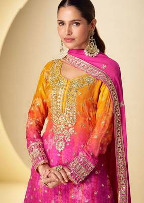 orange and pink palazo salwar kamreez with dupatta set 4