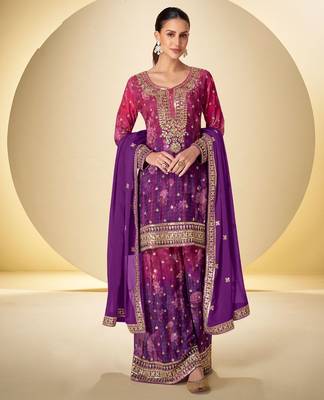 wine and purple palazo salwar kameez with dupatta set 1
