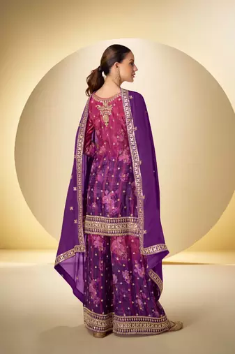 wine and purple palazo salwar kameez with dupatta set