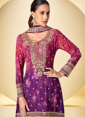 wine and purple palazo salwar kameez with dupatta set 3
