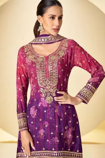 wine and purple palazo salwar kameez with dupatta set