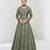 Light olive embroidered vichitra silk free size stitched anarkali suit