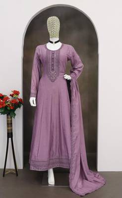 Levender embroidered vichitra silk free size stitched anarkali suit 2