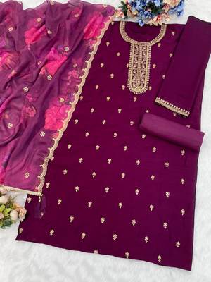 Maroon silk embroidered viscose thread jari  salwar suit 2