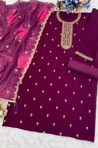 Maroon silk embroidered viscose thread jari  salwar suit