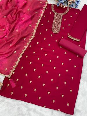 Red silk embroidered viscose thread jari  salwar suit 2