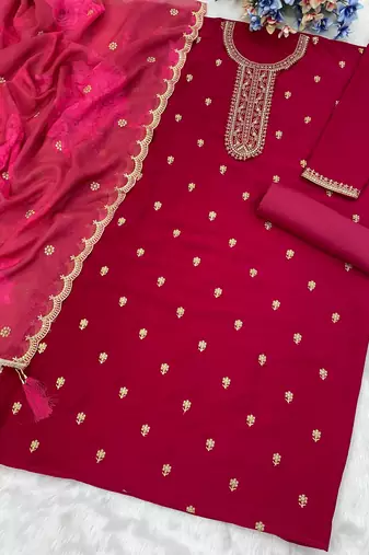Red silk embroidered viscose thread jari  salwar suit
