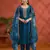 Teal blue silk embroidered viscose thread jari work semi stitched salwar suit