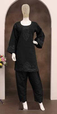 Black embroidery and thread cotton salwar suit 1