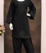 Black embroidery and thread work cotton semi stitched salwar suit
