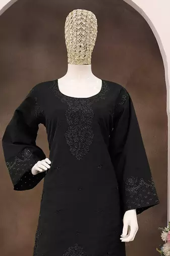 Black embroidery and thread cotton salwar suit