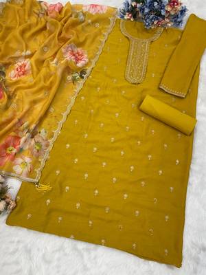 Yellow silk embroidered viscose thread jari  salwar suit 2