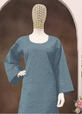 Sky blue embroidery and thread cotton salwar suit 2