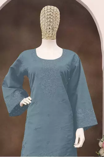 Sky blue embroidery and thread cotton salwar suit