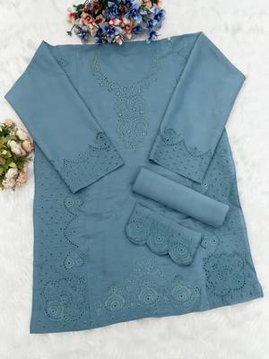 Sky blue embroidery and thread cotton salwar suit 3