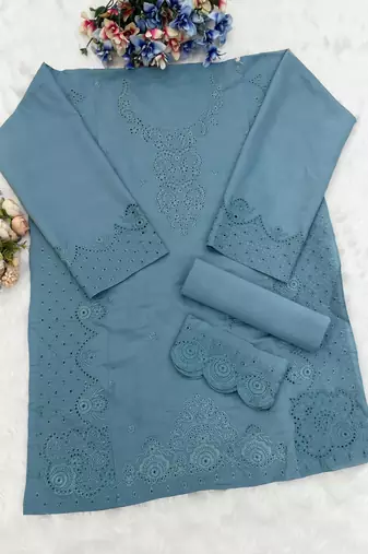 Sky blue embroidery and thread cotton salwar suit
