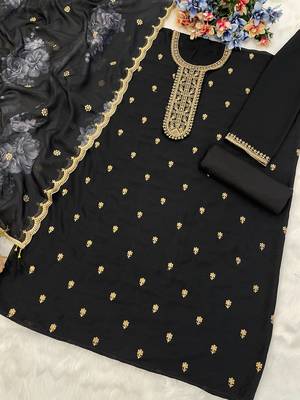 Black silk embroidered viscose thread jari  salwar suit 2