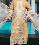 Yellow embroidery thread work cumbric cotton semi stitched salwar suit