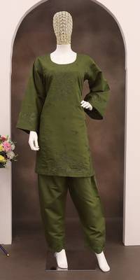 Mehendi embroidery and thread cotton salwar suit 1