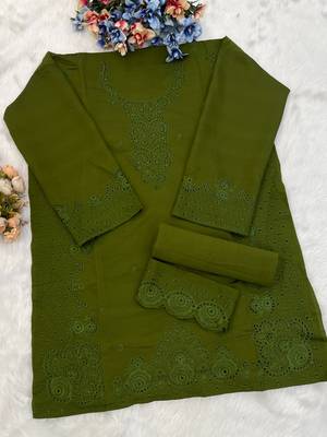 Mehendi embroidery and thread cotton salwar suit 3