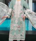 Sea green embroidery thread work cumbric cotton semi stitched salwar suit