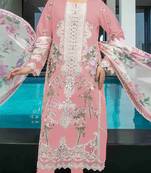 Baby pink embroidery thread work cumbric cotton semi stitched salwar suit