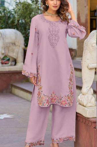 Baby pink embroidered and viscose thread work cotton semi stitched salwar suit