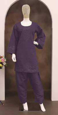 Violet embroidery and thread cotton salwar suit 1