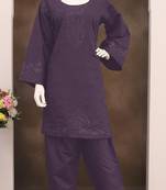 Violet embroidery and thread work cotton semi stitched salwar suit