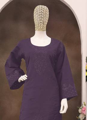 Violet embroidery and thread cotton salwar suit 2