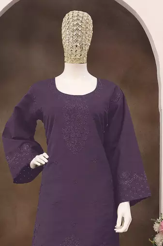 Violet embroidery and thread cotton salwar suit