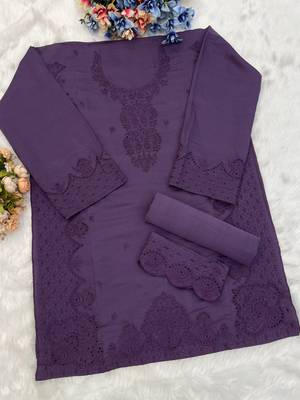 Violet embroidery and thread cotton salwar suit 3
