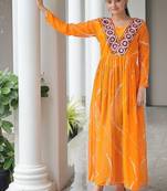 Orange navratri special kutchi patch work with leheriya printed kurti